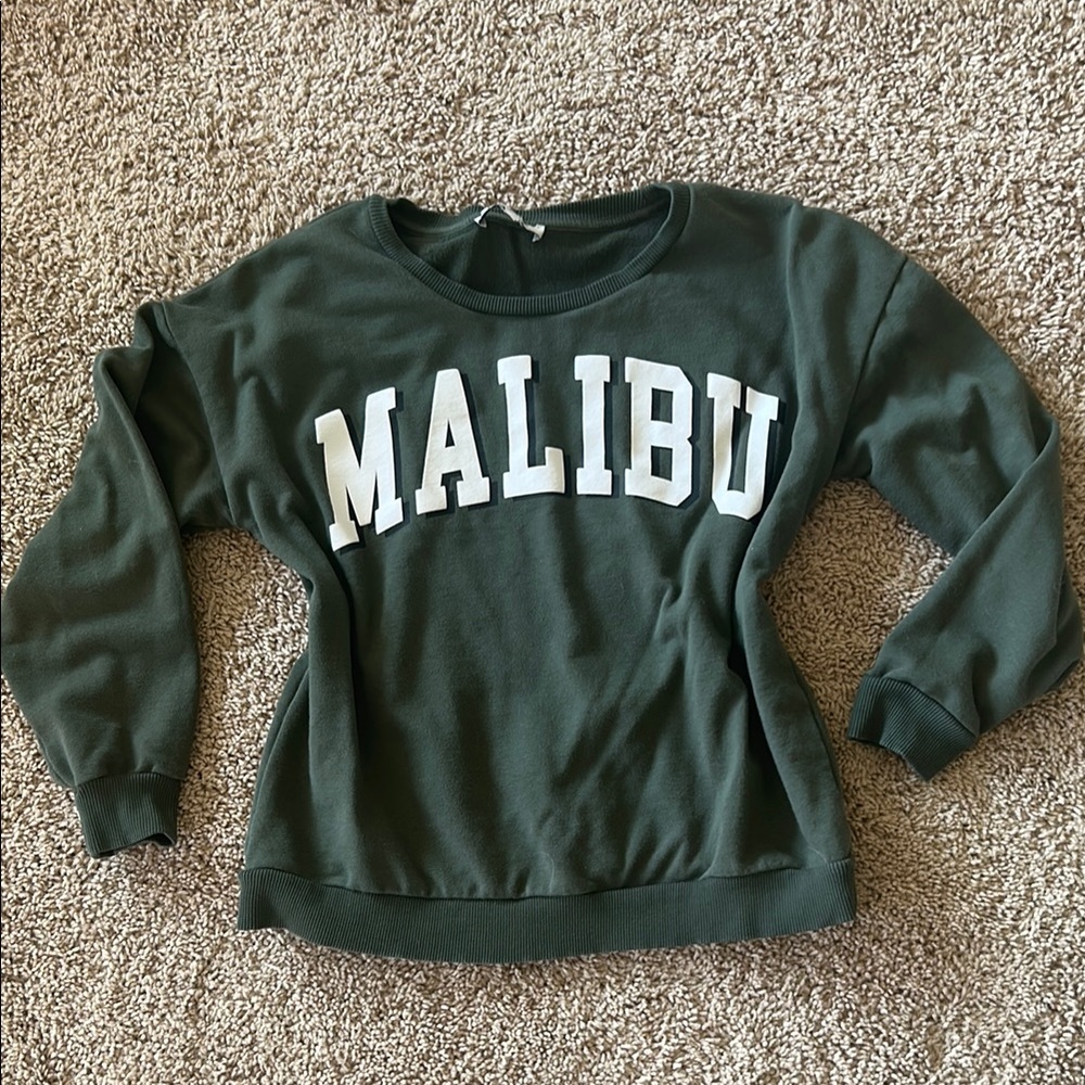 Francesca's Collections Green Relaxed Crewneck Sweatshirt